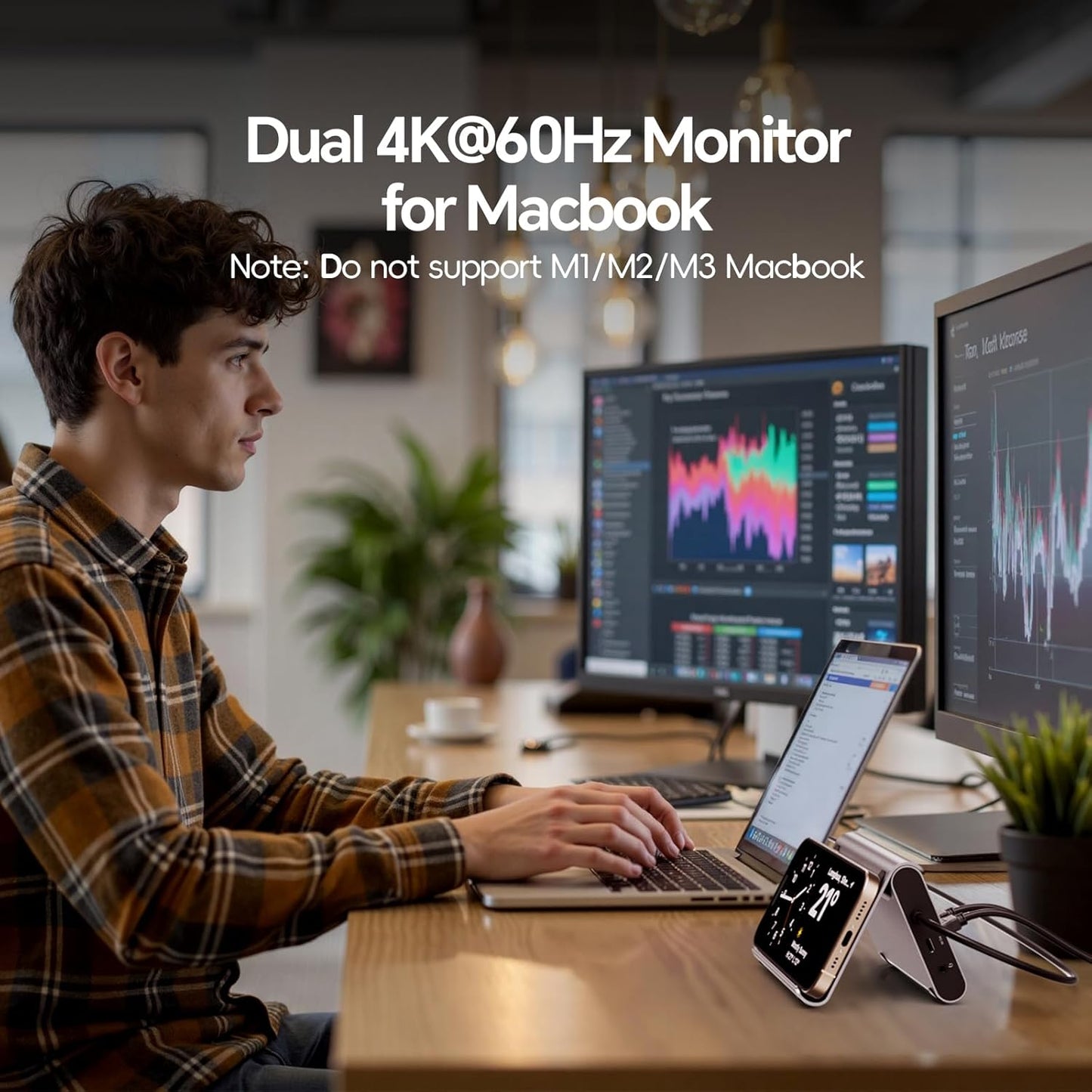 MacBook Pro Docking Station Dual Monitor 4K@60Hz for MacBook Pro/Air M3 Pro/M4, PULWTOP USB C Docking Station Stand Laptop Dock with 2 HDMI, PD, Ethernet, USB A/C 10Gbps, Audio, SD/TF, USB 2.0