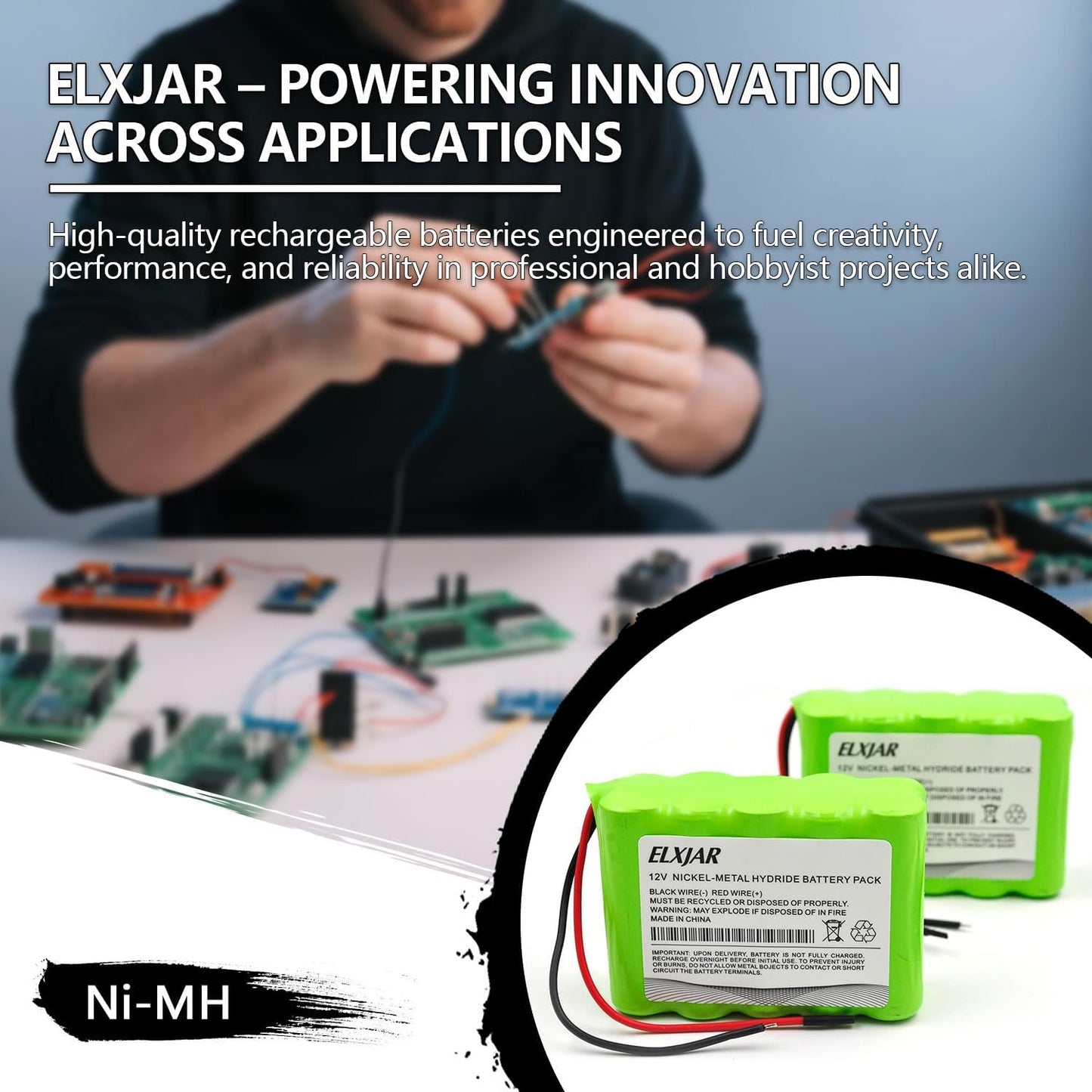 (2-Pack) 12V NiMH Battery Pack AA2000mAh, 10-Cell Rechargeable Replacement for RC Models, LED Kits, Medical Equipment, DIY Projects