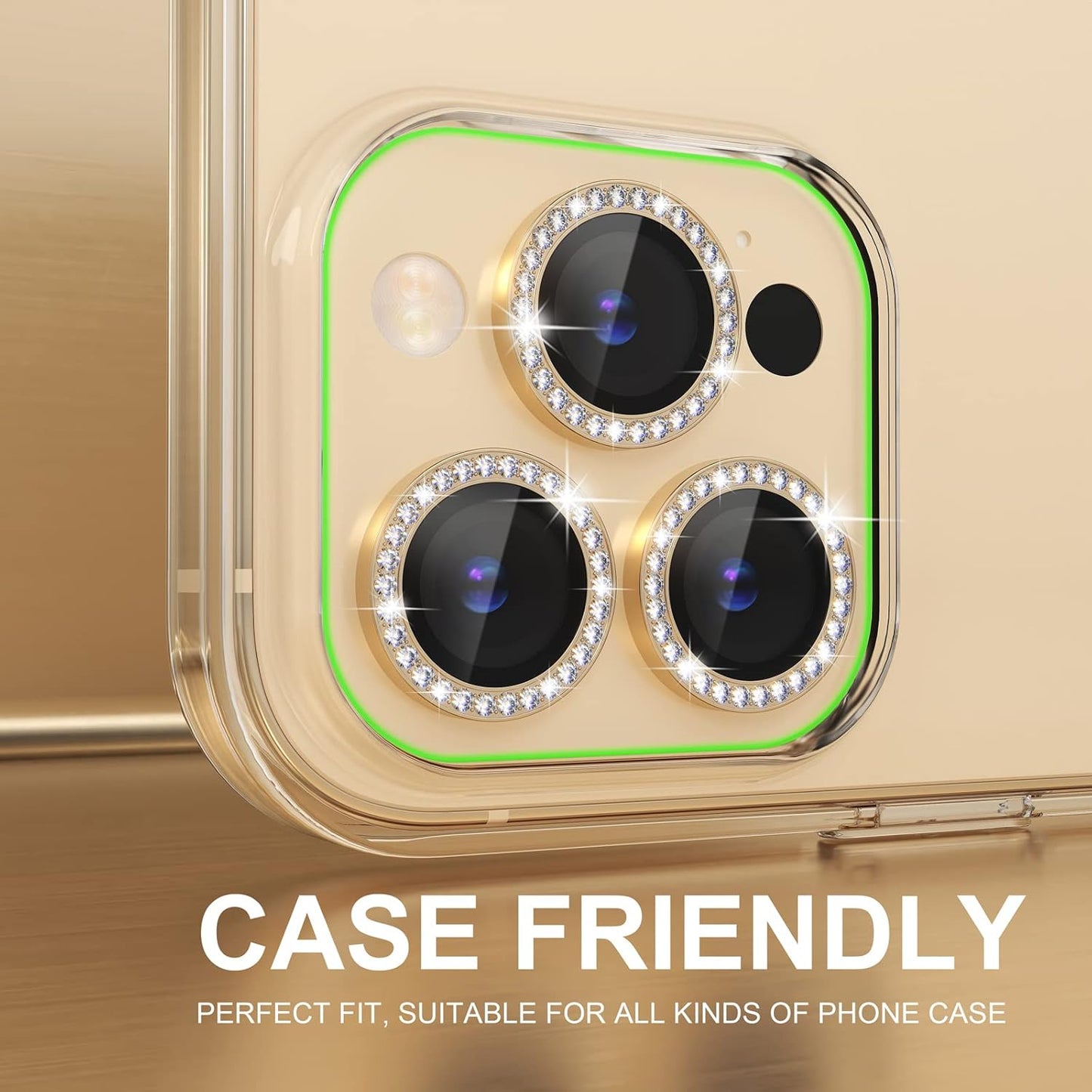 Choiche [3+1 for iPhone 14 Pro/iPhone 14 Pro Max Camera Lens Protector Bling, 9H Tempered Glass Camera Cover Screen Protector Metal Ring Decoration Accessories (Diamond-Gold)