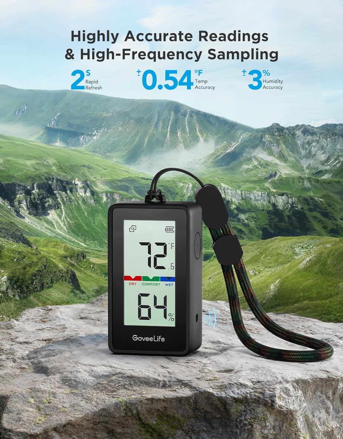 GoveeLife Outdoor Indoor Thermometer Hygrometer IP65 Waterproof, LCD Digital Display, 197ft Buletooth Range, Notification Alerts, 2 Years Data Storage Export, for Camping, Room, Patio, Greenhouse