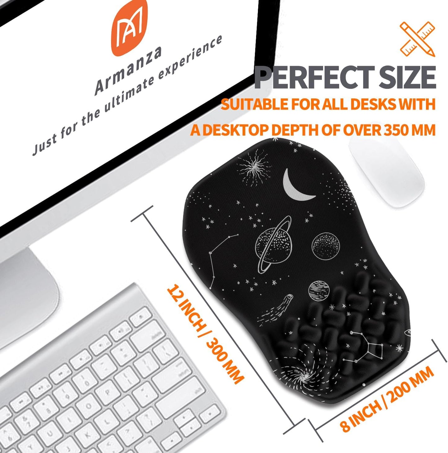 Ergonomic Slope Mouse Pad Wrist Support, Wrist Rest Mousepad for Carpal Tunnel Pain Relief with Massage Bulge and Slow Rebound Memory Foam (12x8 inch, Galactic System)