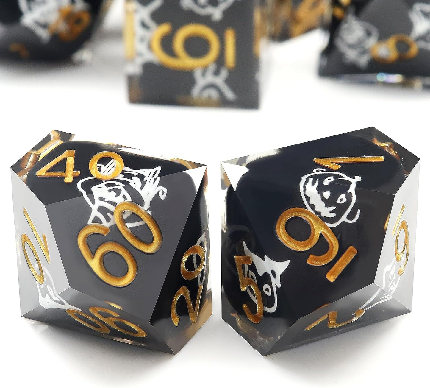 Haxtec Sticker Sharp Edge Dice Halloween Dice Resin DND Dice Set 7PCS Glow in The Dark Polyhedral D&D Dice for Compatible with Dungeons and Dragons