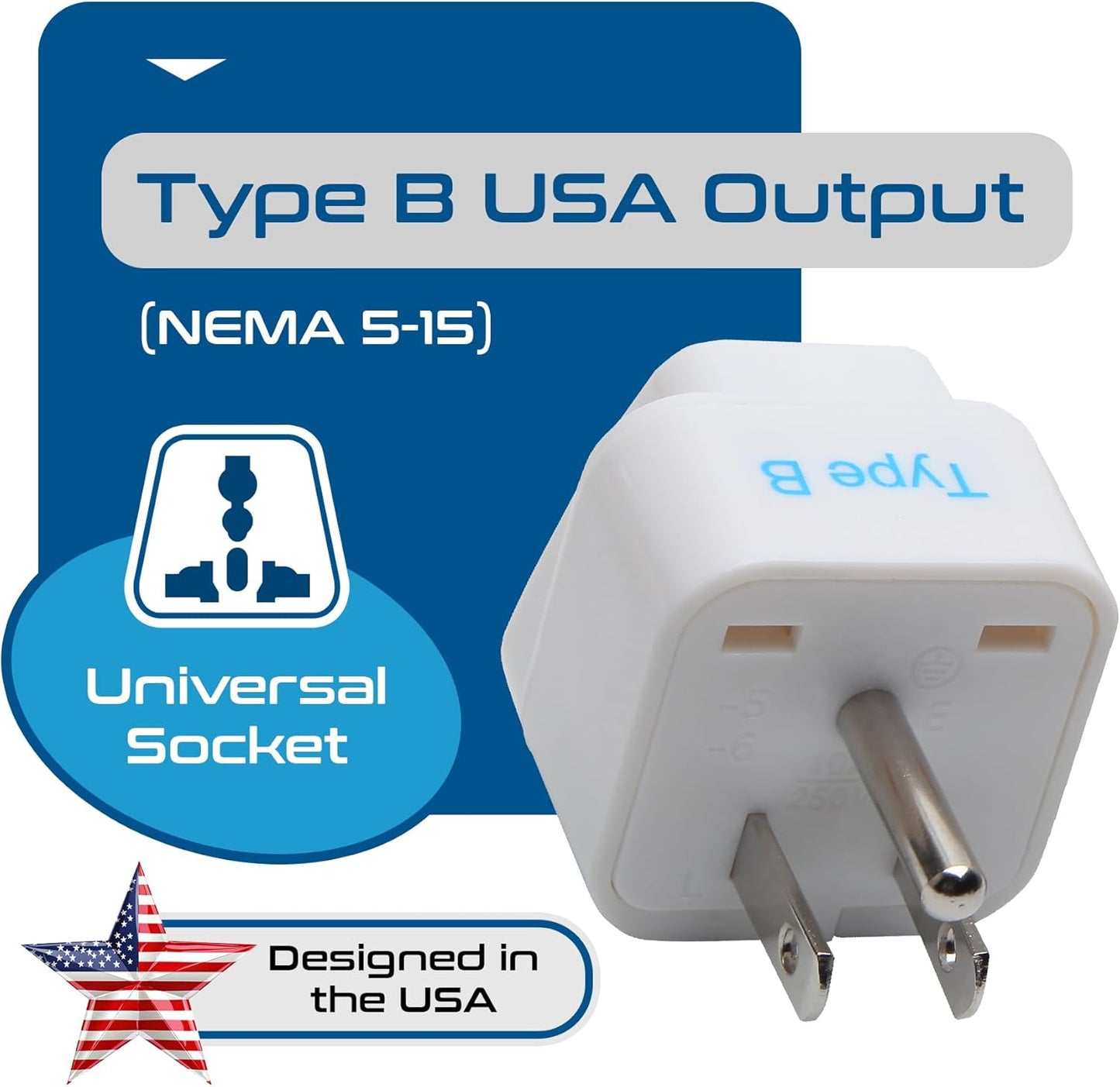 Ceptics Europe to US plug adapter, Type B USA Plug adapter compatible with plugs from Europe, India, and other countries - India to USA plug adapter is CE Certified & RoHS Compliant, White, 3 Pack