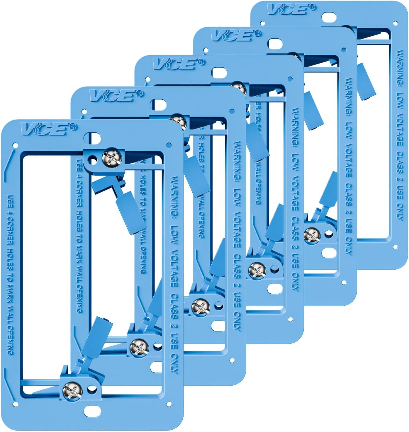 VCE Low Voltage Mounting Bracket Single Gang Wall Plate, Flush Low Voltage Box for Network, HDMI, Coaxial, Speaker, Telephone Cables, Blue, 5 Pack