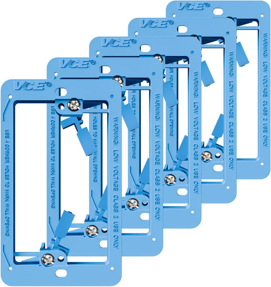 VCE Low Voltage Mounting Bracket Single Gang Wall Plate, Flush Low Voltage Box for Network, HDMI, Coaxial, Speaker, Telephone Cables, Blue, 5 Pack