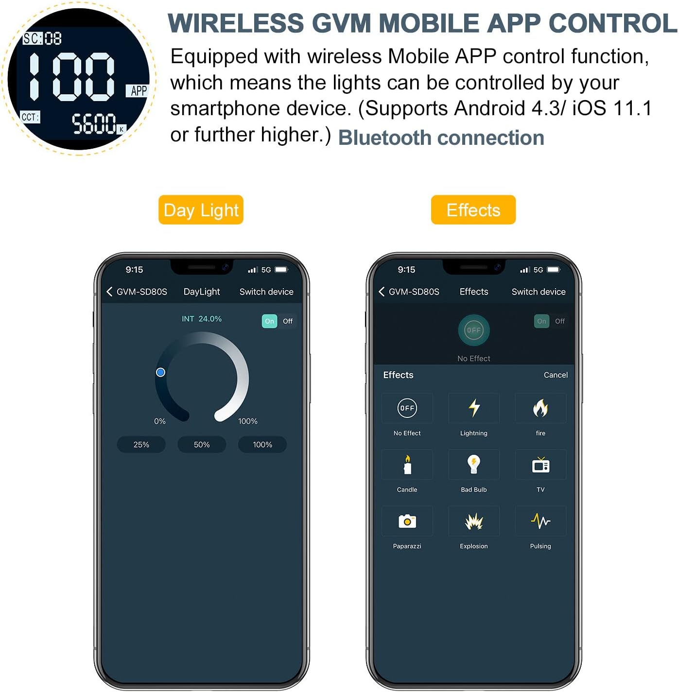 GVM SD80S 80W COB Video Light Kit, 5600K Continuous Lighting for Photography with Bowens Mount Softbox&Stand, 8 Lighting Effects Support AC Adapter & NP Series Battery