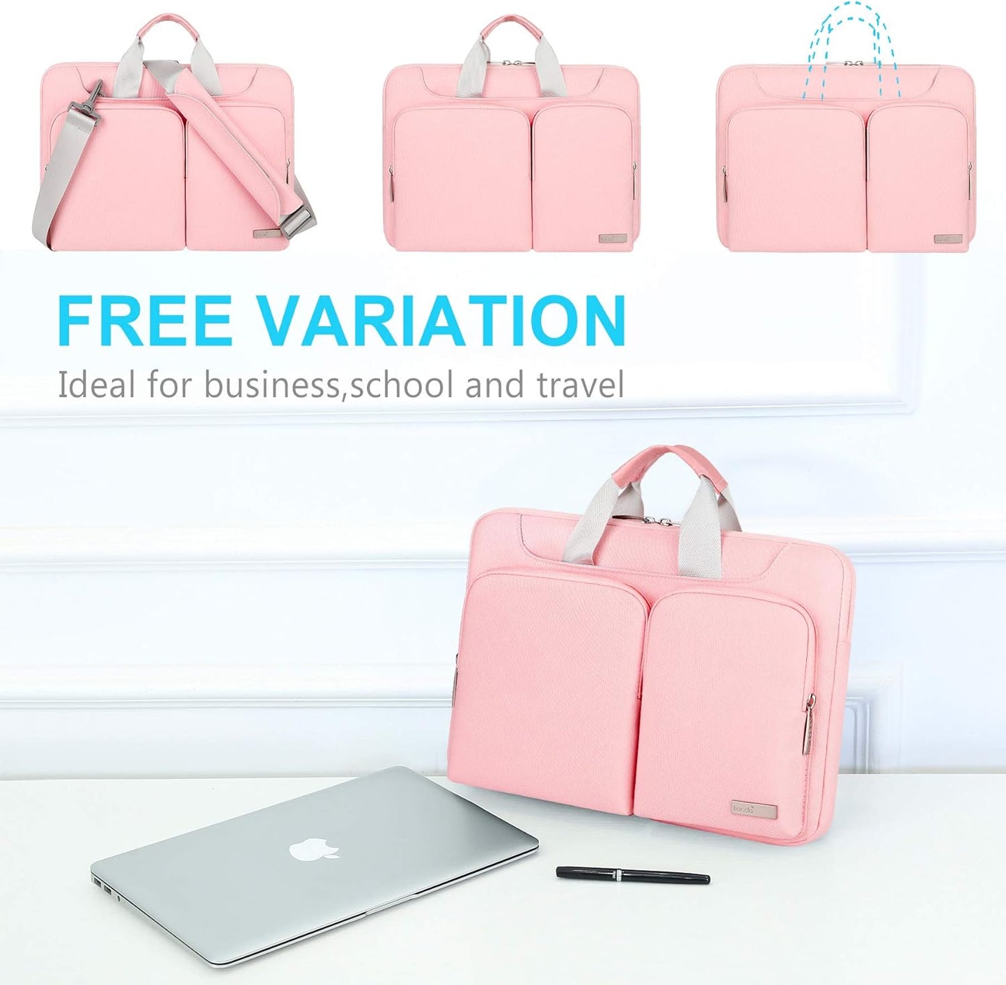 Lacdo 360° Protective Laptop Shoulder Bag for 13 inch New MacBook Air M4 A3240 2025, M3 A3113, M2 A2681, M1 A2337 A2179 A1932 2024-2018 | 13 inch MacBook Pro M2 M1 A2338 A2251 A2289 Computer Bag, Pink
