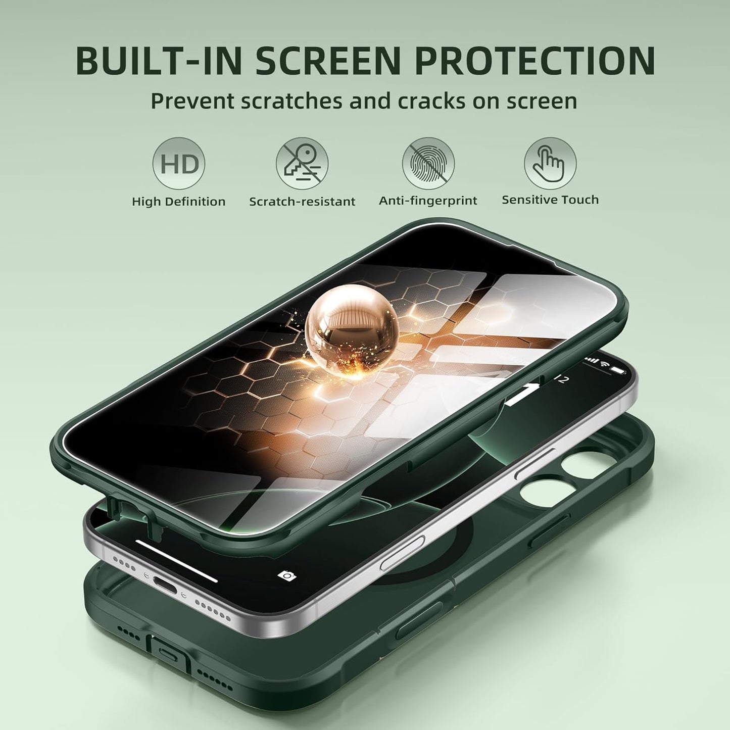 BERFY Magnetic for iPhone 16 Pro Case, Compatible with MagSafe, Built-in Privacy Screen Protector and Upgraded Camera Protection, Anti-Spy Full Body Shockproof Phone Case for 16 Pro 6.3", Green