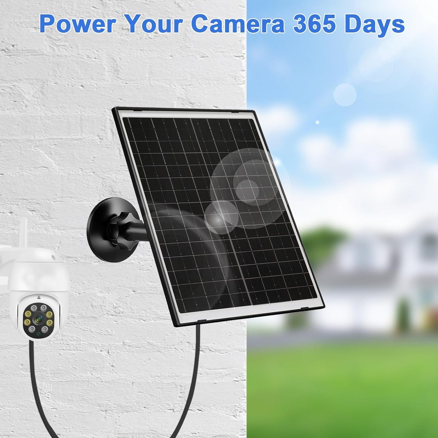 FUTUREZEN 10W Solar Panel for Security Camera, Trail Camera, Type-C Device, Solar Charger with USB-C, Micro USB & DC 5.5x2.1mm Port, IP66 Waterproof, Adjustable Mount, 7.2FT Cable