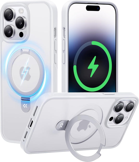 CASEKOO Designed for iPhone 14 Pro Max Case with Magnetic Invisible Stand [Military Drop Protection] [Compatible with MagSafe] Shockproof Slim Translucent Matte Promax Case 6.7 Inch, White