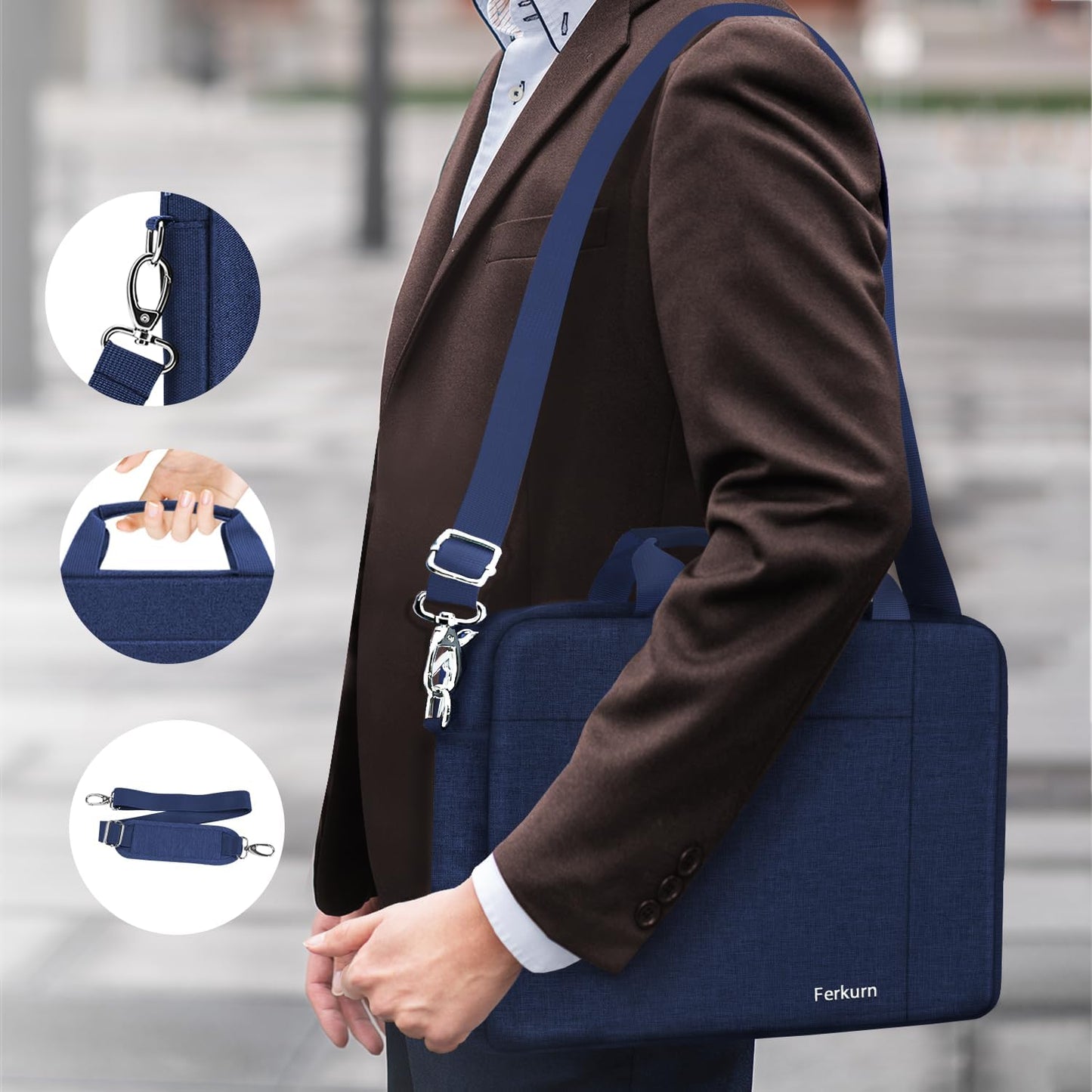 Ferkurn Laptop Bag Case for Women Men Computer Bag Compatible with HP Envy Pavilion Omen/LG Gram/MSI/Dell Inspiron XPS/Lenovo/Acer, Shoulder Strap Carrying Messenger Briefcase, Blue, 15.6 16 Inch