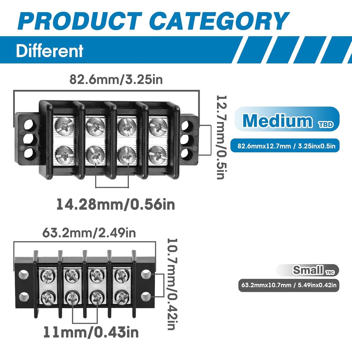 GLOSO Marine Terminal Blocks TBD Double Row Stainless 10-22 AWG Cu, 30A/600V- 1 Pack, 4 Poles