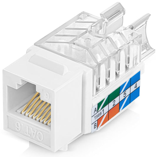 Everest 45° Angled RJ45 Cat6 Keystone Jacks 20-Pack in White - Slim Profile Female RJ45 Connectors - Cat 6 Keystone Jack - Compatible with 45° Angled Speed Termination Tool - 45Term (B0BL3GS7ZY)