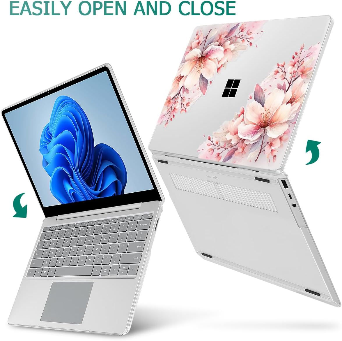 Tuiklol Case for 15 Inch Microsoft Surface Laptop 5/4/3 2022-2020, Model 1979/1953/1872/1873 Hard Shell Cover, Keyboard Cover+Screen Protector+Dust Plugs,Pink Big Flower