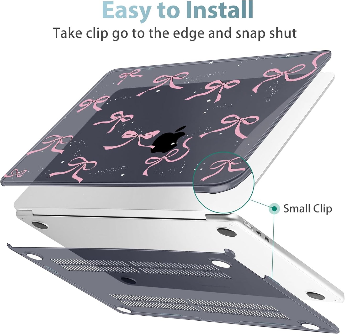 May Chen for MacBook Air 13.6 inch Case A3240 M4 A3113 M3 A2681 M2 with Retina Dispaly, 2025 2024 2023 2022 Release, Plastic Hard Shell Case with Screen Protector & Keyboard Cover, Crystal Black Bow