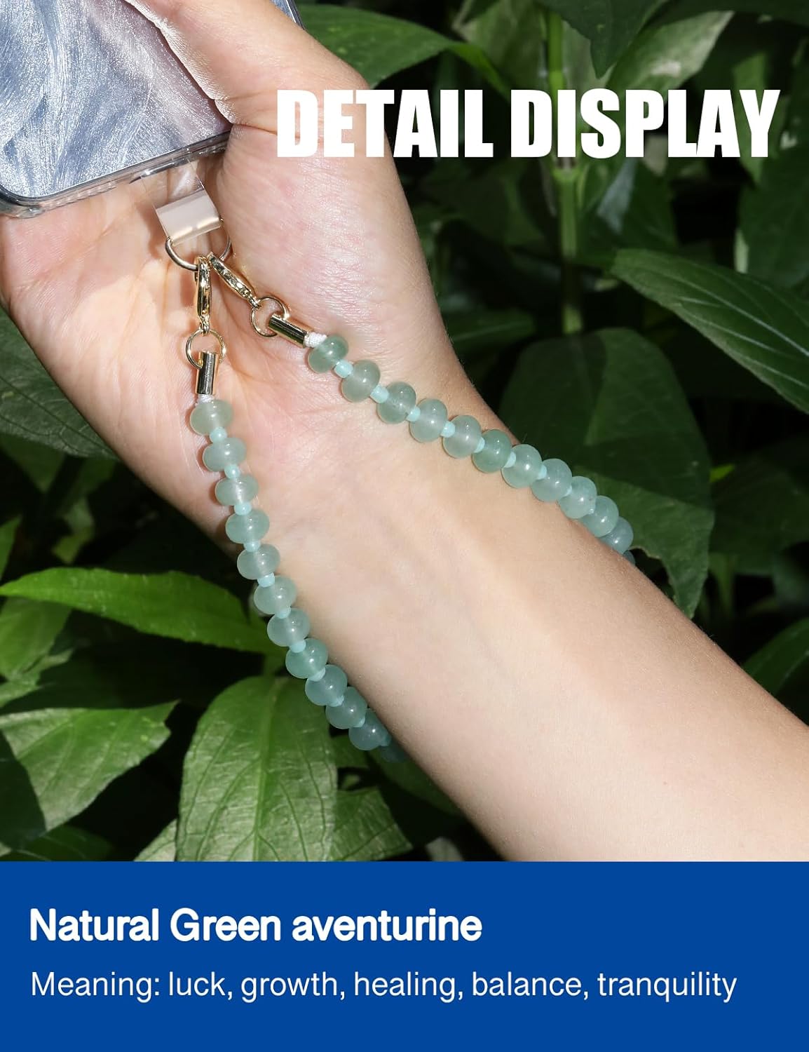 Handmade Natural Gemstone Beaded Charm Cell Phone Camera Lanyard, Wrist Strap, Phone Chain String, Keychain Decor for Wallet, Stanley Cup Accessories (Green Aventurine)