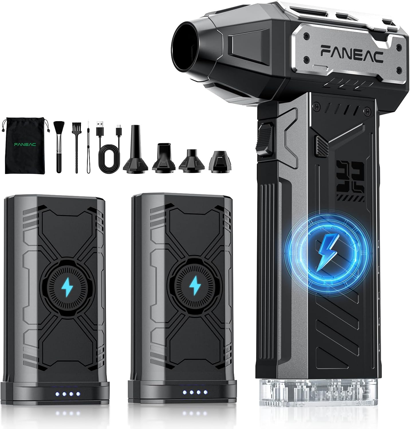 Compressed Air Duster, Ultra-Powerful Electric Air Duster, 150,000 RPM Premium Brushless Motor, for Keyboard, PC, Electronics, and All Filterse (2× Battery Pack)