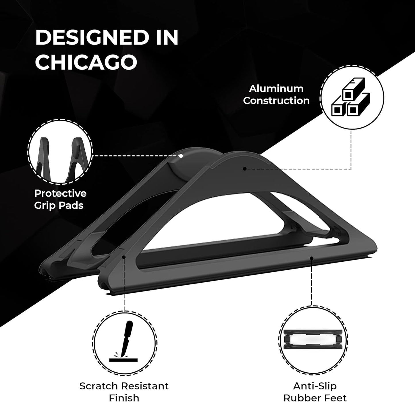 HumanCentric Vertical Laptop Stand for Desks in Matte Black, Upright Adjustable Holder to Dock Apple MacBook, MacBook Pro, and Other Laptops to Organize Work & Home Office, Automatic Grip