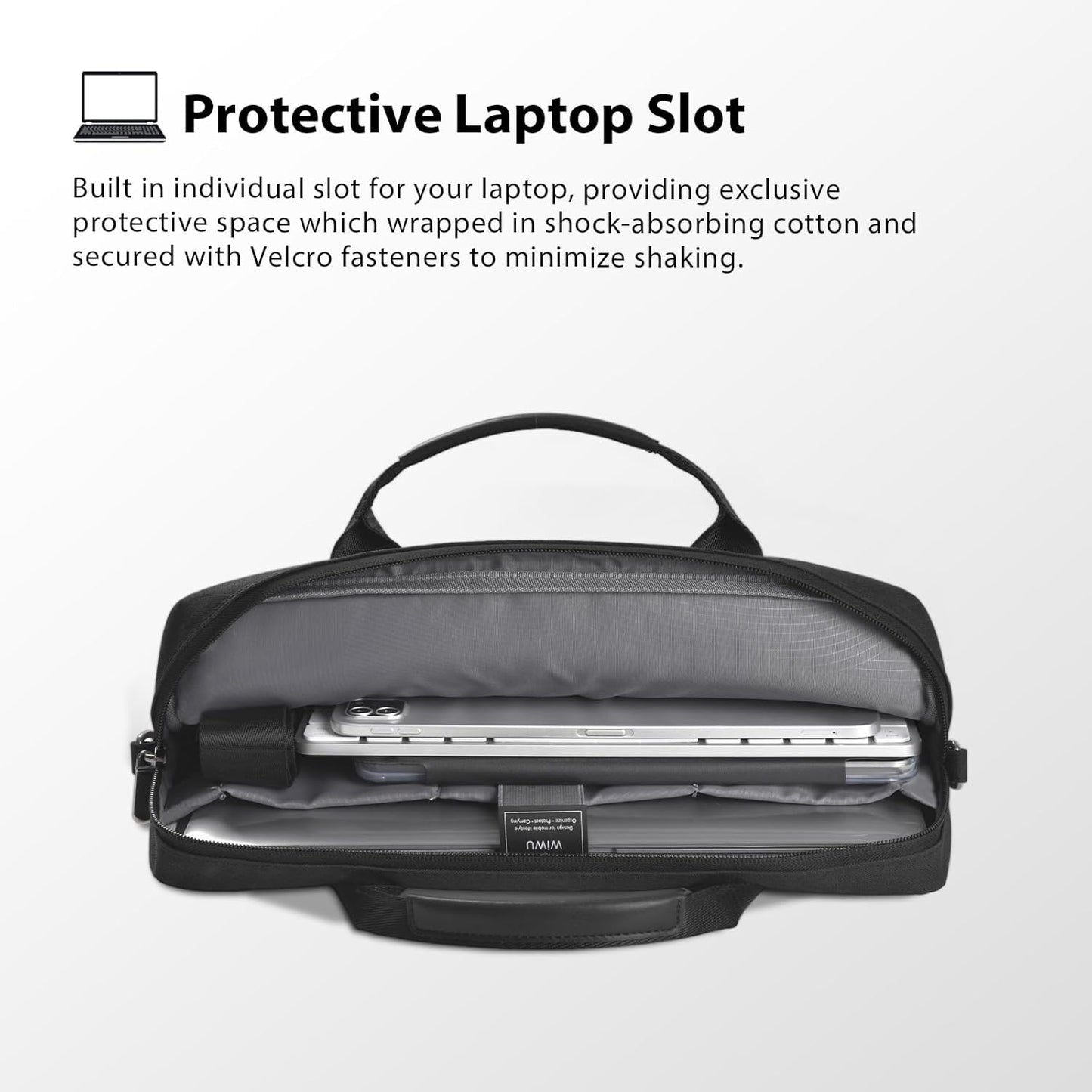 WIWU 14 Inch Laptop Bag for Men Women, Water-Resistant Laptop Case with Shoulder Strap Messenger Work Bag for Business Travel Compatible with MacBook Air Pro/Dell XPS/HP Envy/Microsoft Surface(Black)