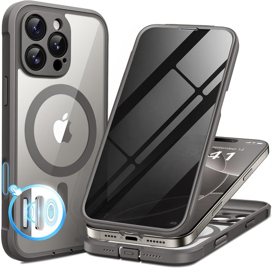 BERFY Magnetic for iPhone 16 Pro Max Case, Compatible with MagSafe, Built-in Privacy Screen Protector and Upgraded Camera Protection, Anti-Spy Full Body Shockproof Phone Case for 16 Pro Max, Dark Grey