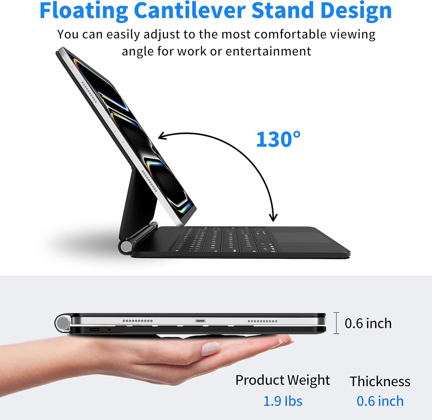 iPad Pro 13 inch case 2024 with Keyboard, Keyboard Case for iPad Pro 13-inch (M4, 2024) with 7 Colors Backlight, Multi-Touch Trackpad, Easy-Set Magnetic Stand, Auto Sleep/Wake (Black)