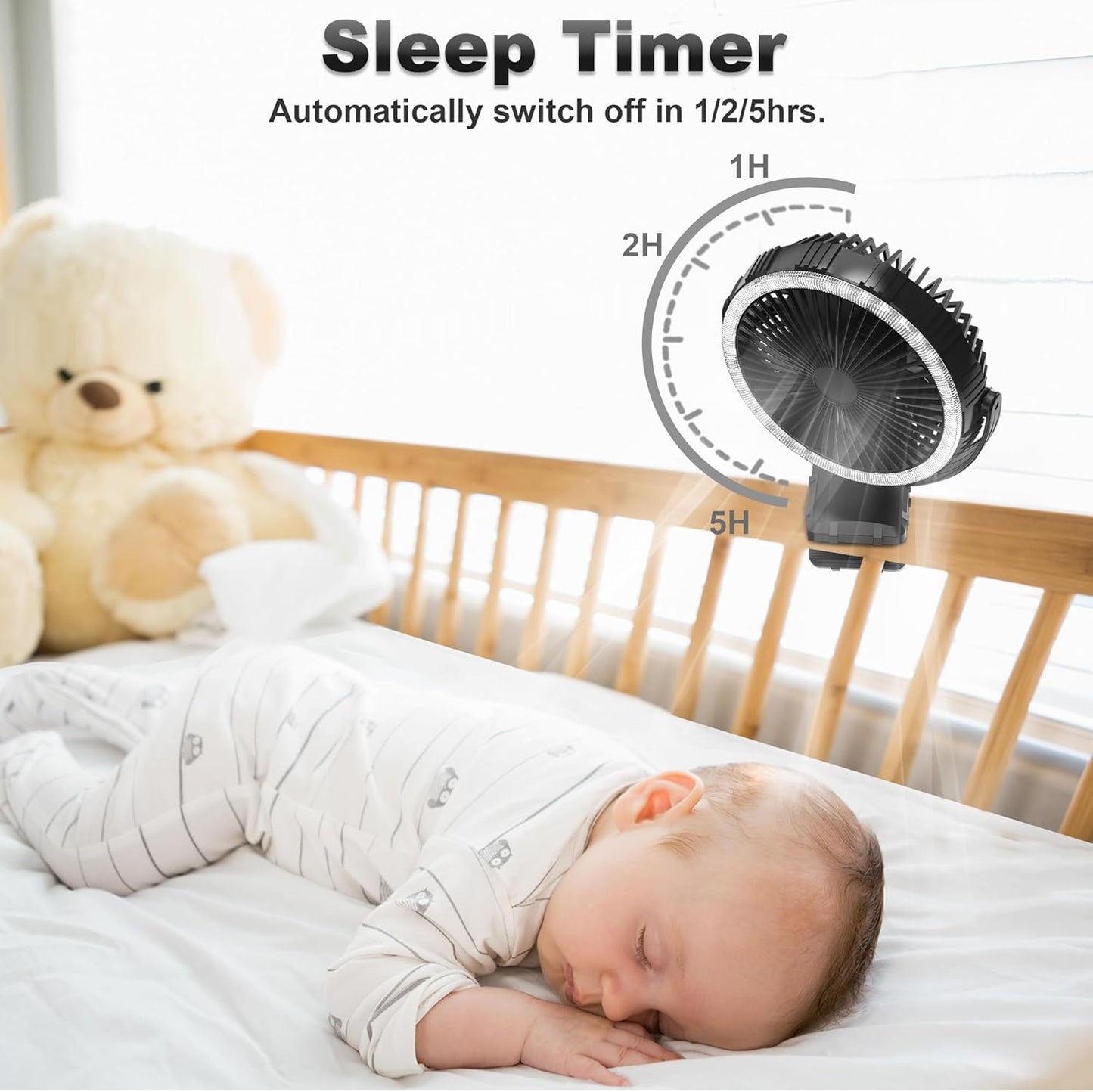 8-Inch Portable Camping Fan with Light, 10000mAh Rechargeable Battery Operated, 3 Speeds Cordless Clip on Table Fan with Hook & Light for Golf Cart Camping Tent Travel Jobsite Hurricane Power Outage