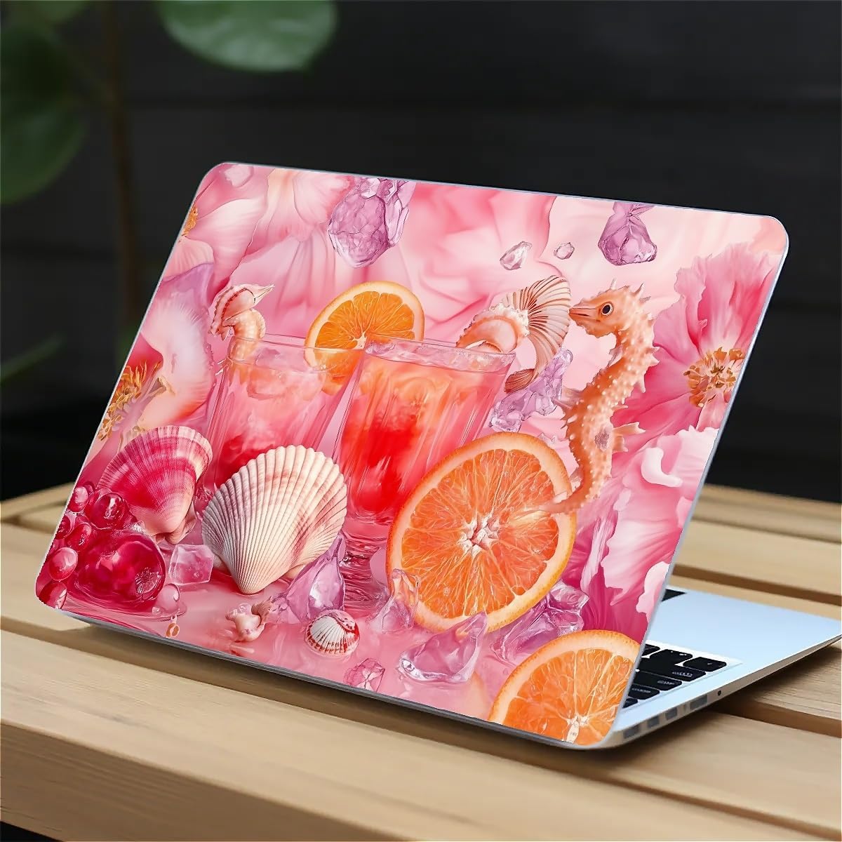 Compatible with MacBook Air 13.3 13.6 Inch Case 2022 2021 2020 2019 Plastic Hard Shell Case Cover,13.3 Air (A1932/A2179/A2337), Pink Floral with Sea Shells