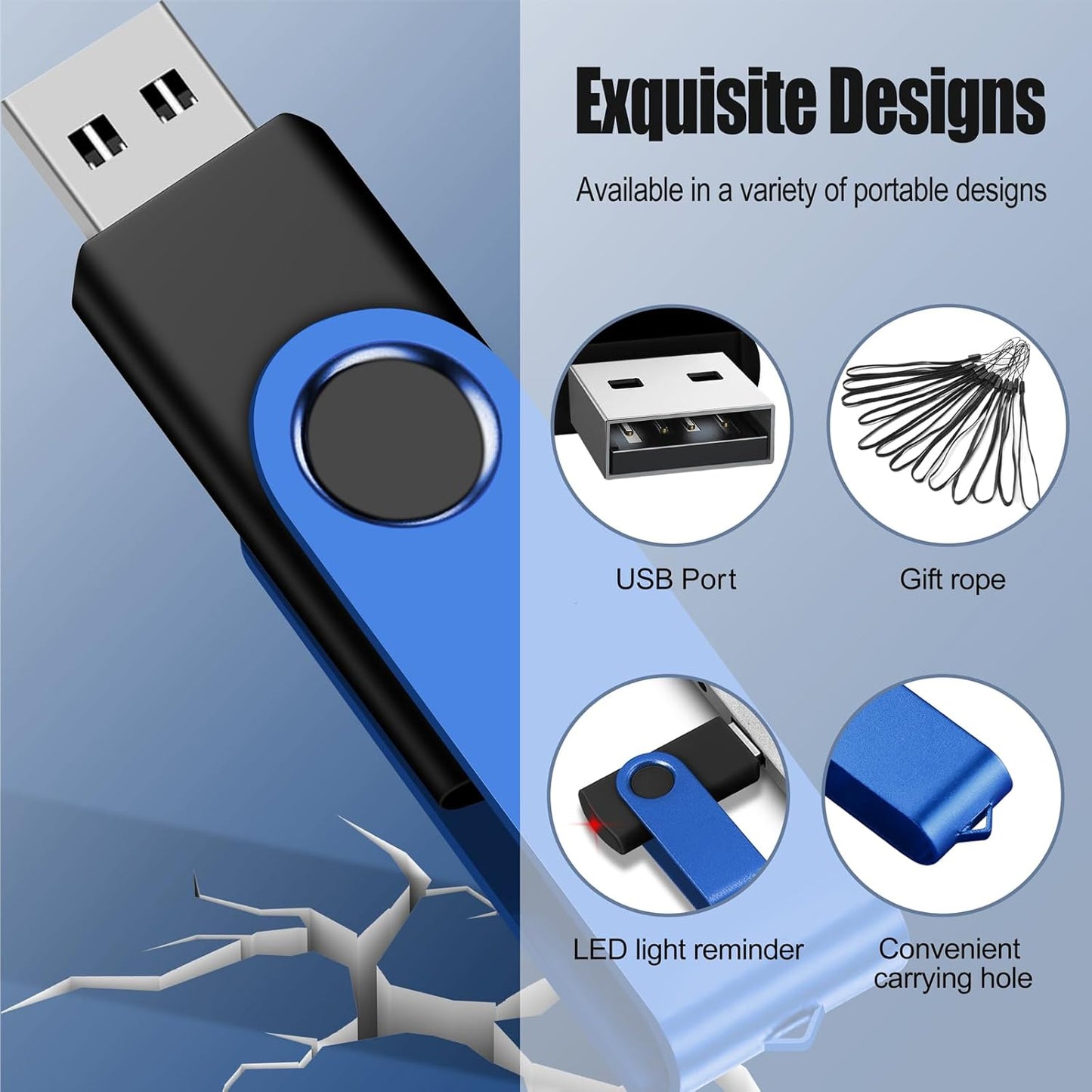 EASTBULL 4GB USB Flash Drive 50 Pack with Lanyards - USB 2.0 Jump Drive for Storage and Backup - Blue 50PCS