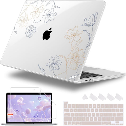 Case for MacBook Pro 13 inch with/Without Touch Bar (2016-2022, M2 A2338 M1 A2289 A2251 A2159 A1989 A1706 A1708), Hard Shell + Keyboard Cover + Dust Plug, Floral