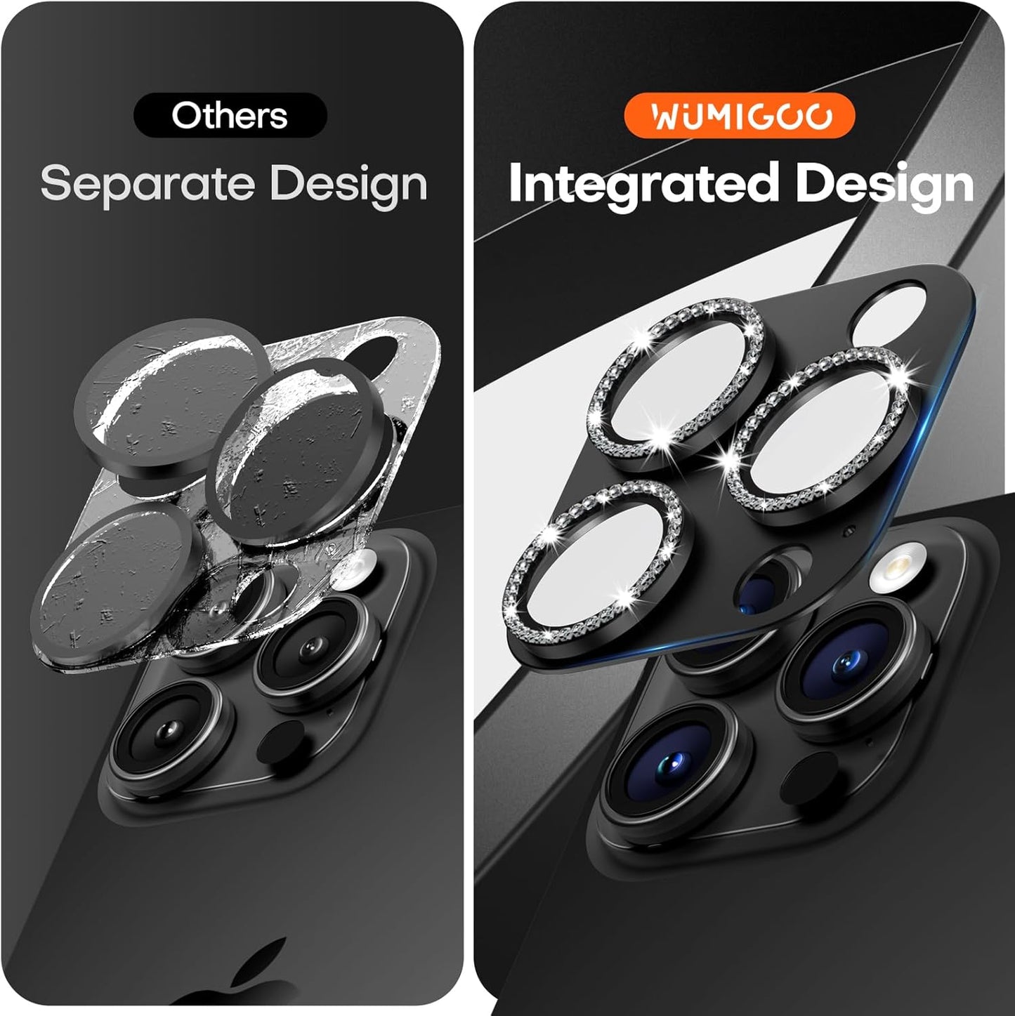 Camera Lens Protector for iPhone 16 Pro Max/16 Pro/15 Pro Max/15 Pro/14 Pro Max/14 Pro, Aluminum Alloy Sapphire Glass Camera Screen Cover, Case Friendly- Black Diamond