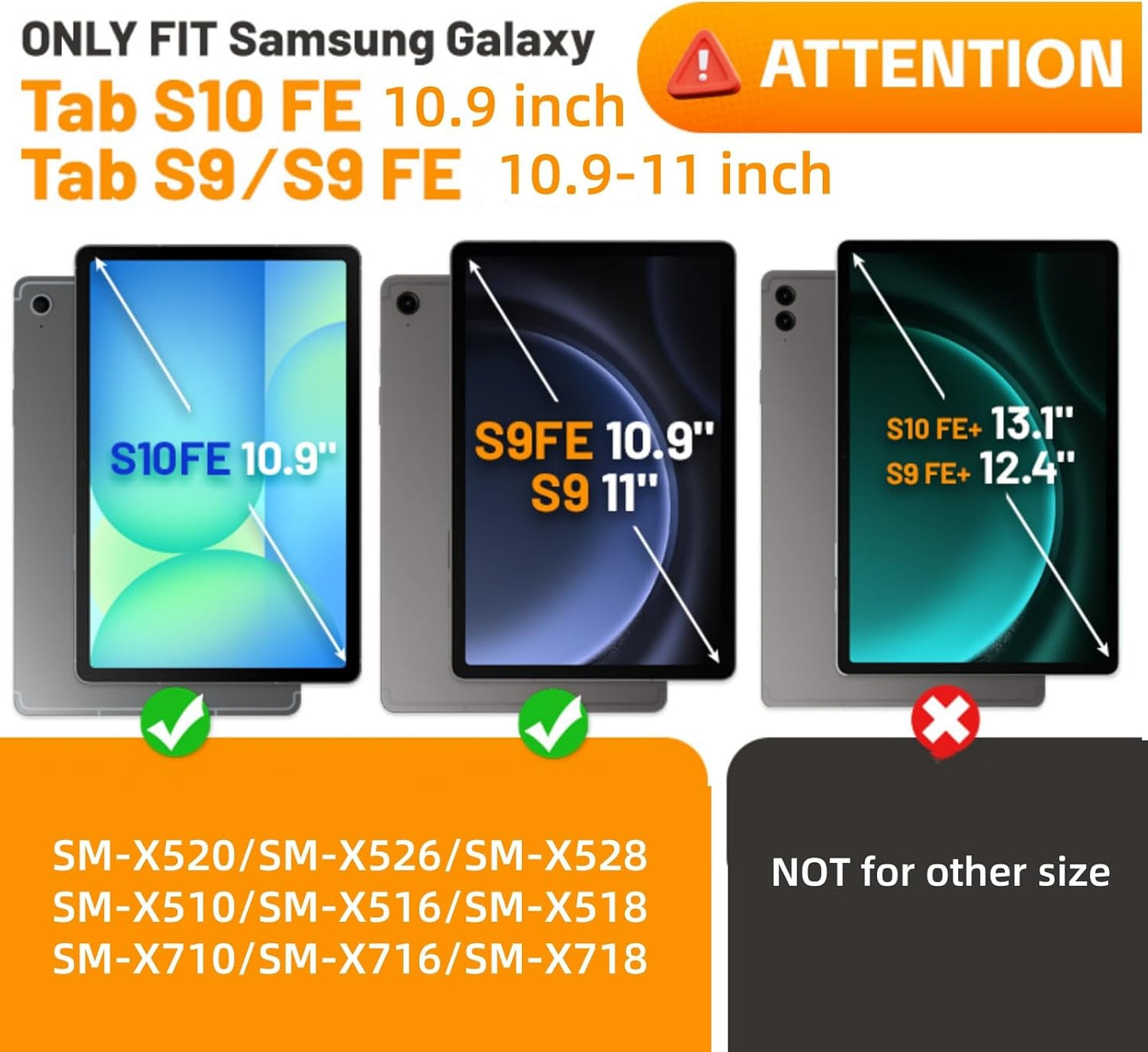 HXCASEAC Case for Galaxy Tab S10 FE / S9 FE 5G 10.9 inch, Shockproof Design with Screen Protector, 360° Hand Strap Stand, S Pen Holder, Heavy Duty Protective Samsung S9 FE / S10 FE Tablet Case,Orange