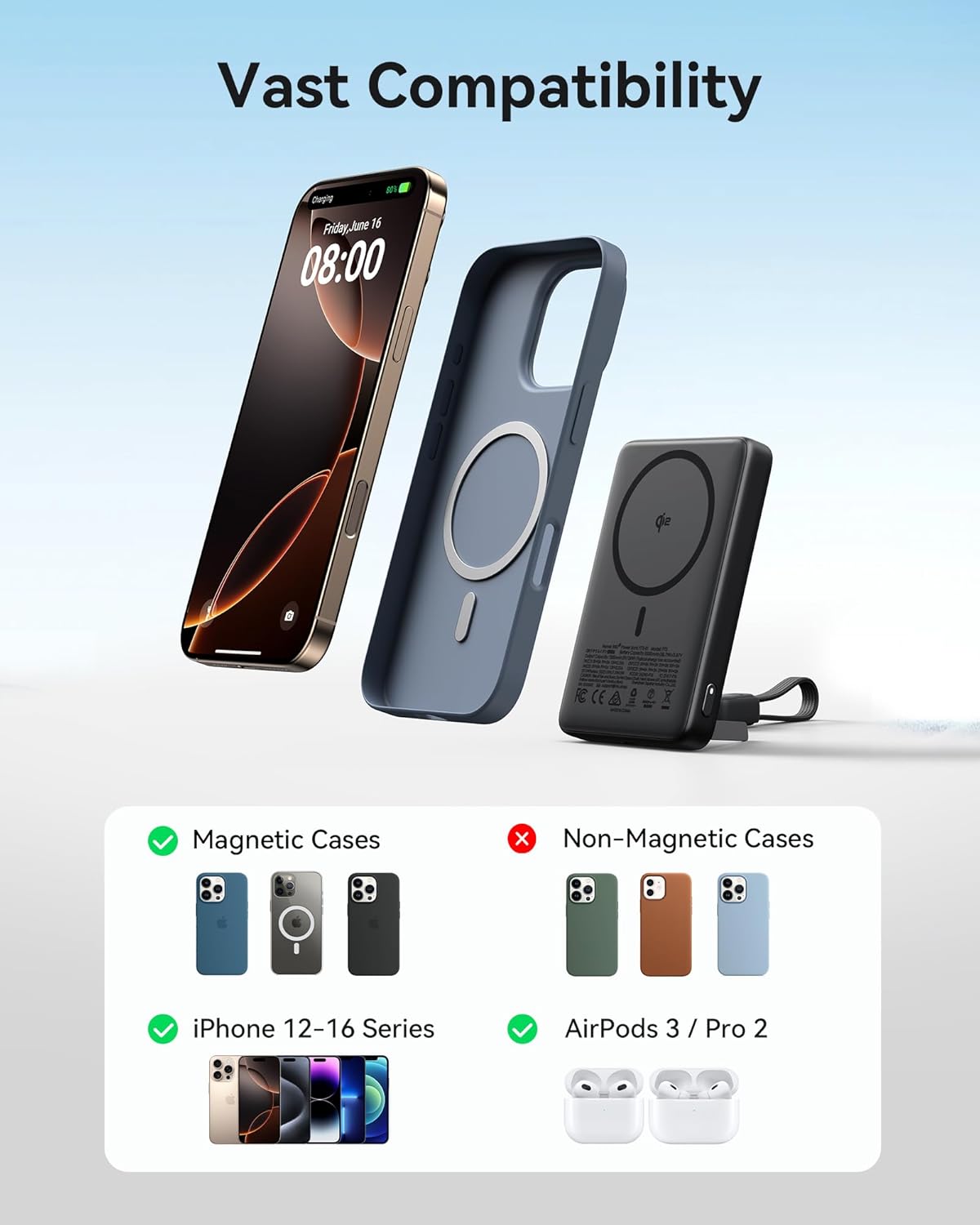 INIU for MagSafe Portable Charger, Qi2 Certified, Slimmest 45W 10000mAh Magnetic Power Bank, with USB C Cable & Stand, Fast Charging Battery Pack for iPhone 16 15 14 13 12 Only, Pink