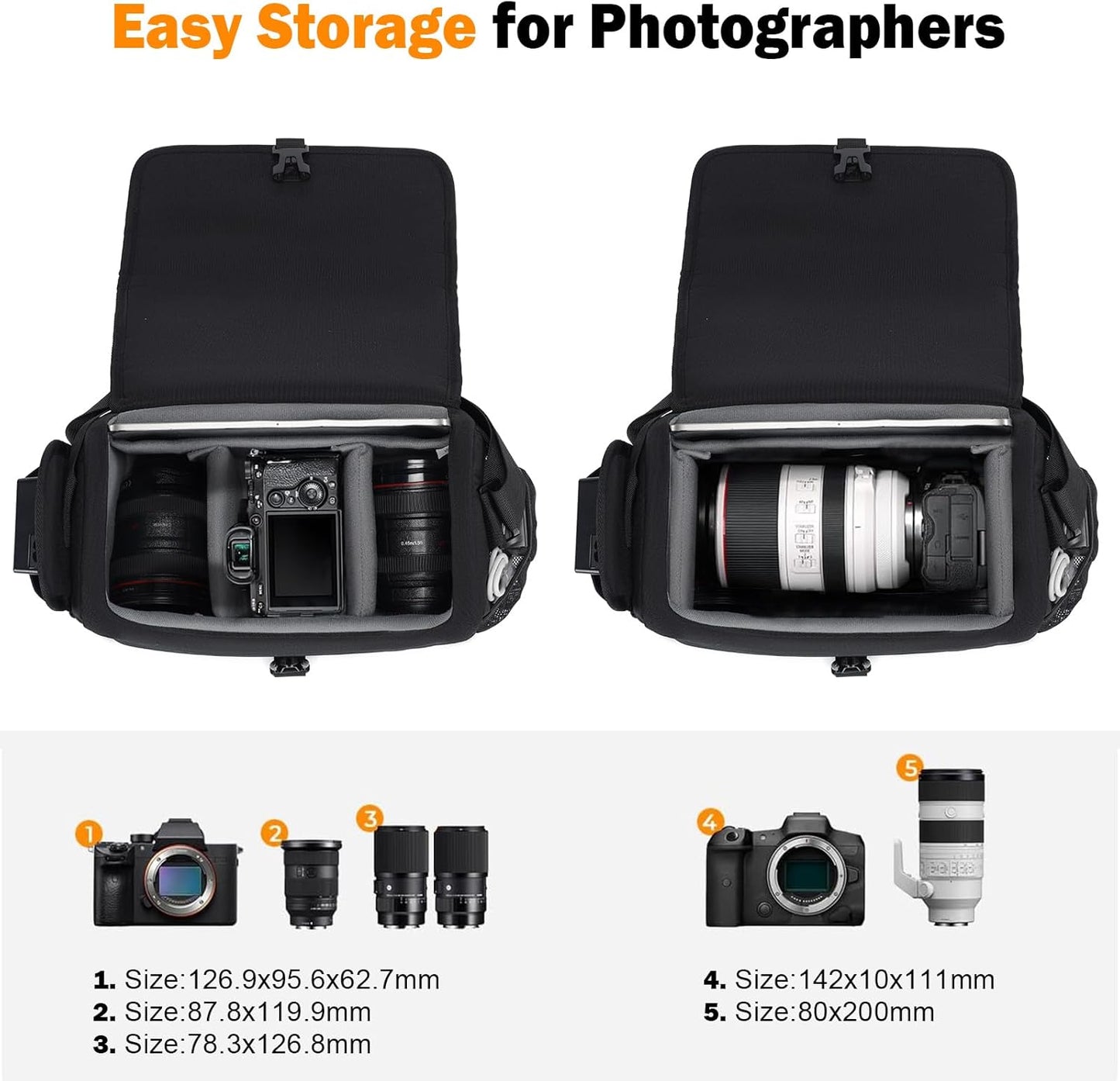 CADeN Camera Bag Case Shoulder Crossbody Bag Compatible for Nikon, Canon, Sony, DSLR SLR Mirrorless Cameras and Lenses (1.0 Black, Large)