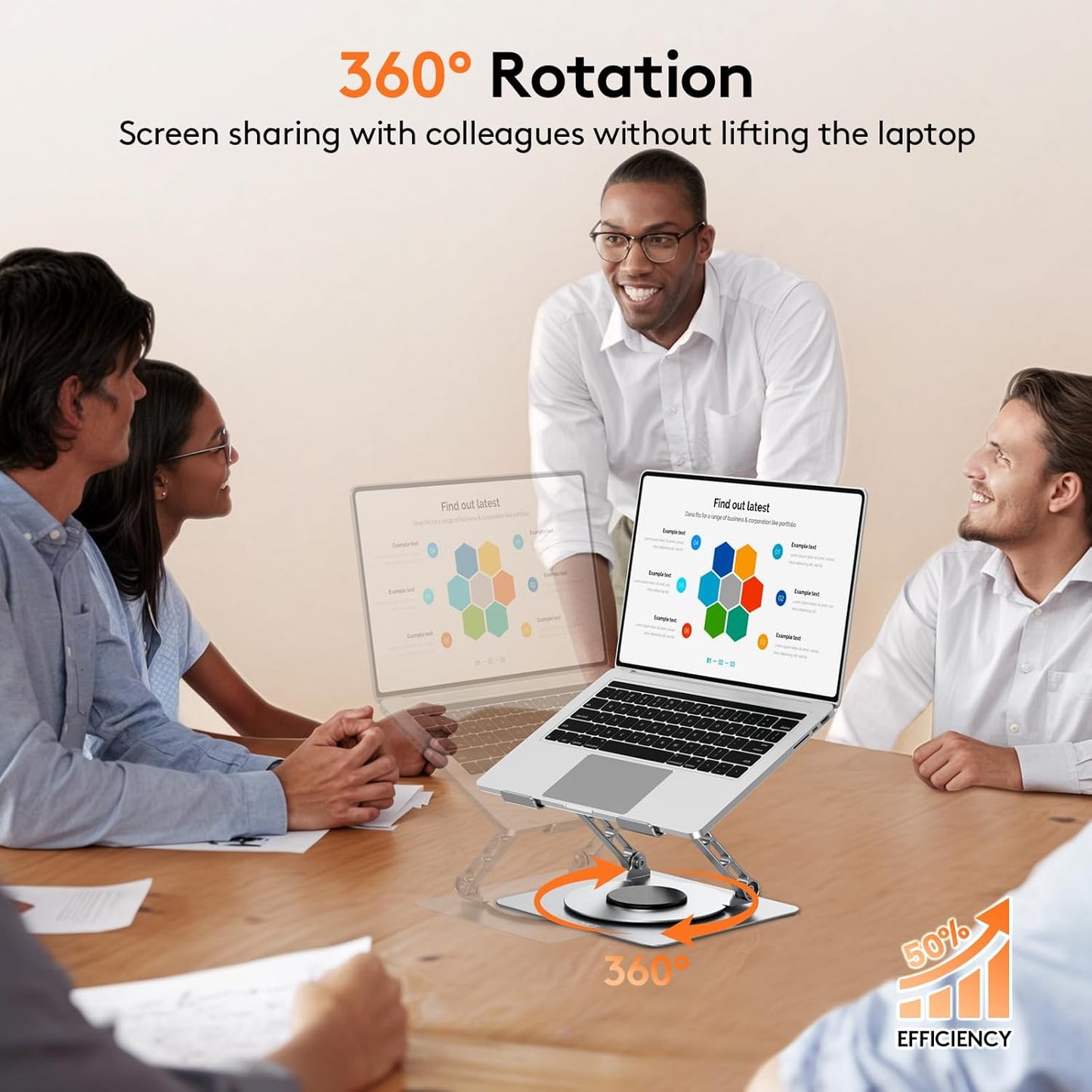 TECKNET Laptop Stand for Desk, 360 Rotating Base, Ergonomic Foldable Computer Stand for Laptop Riser Height Adjustable, Compatible with MacBook Pro, All Laptops 10-17" - Silver