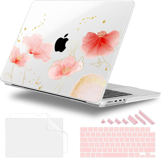 for MacBook Pro 16 inch Case 2021 2022 2023 2024 Release A3186 A3403 M4 A2991 M3 A2780 M2 A2485 M1 Pro/Max, Hard Shell Case with Screen Protector & Keyboard Cover, Spring Floral