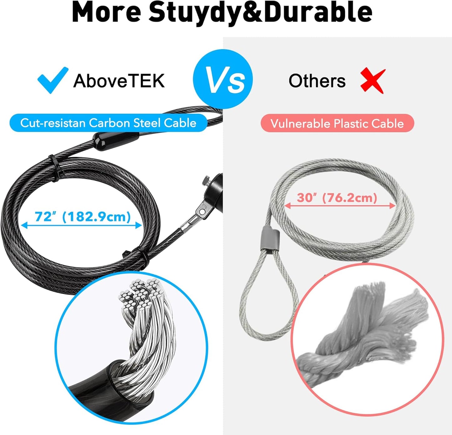 AboveTEK iPad Lock Security Cable w/Adhesive Plates, 6Ft Keyless 4 Digit Combination Tablet Lock Kit, Anti-Theft Hardware Locking Cable for iPhone Cell Phone MacBook Laptop in Showroom Retail Store