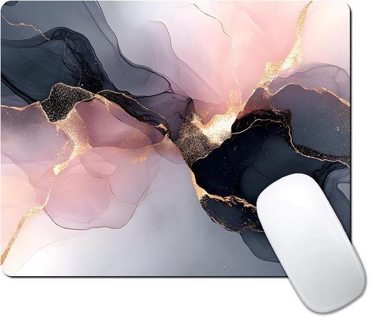 Black Rose Gold Marble Custom Mouse Pad with Non-Slip Rubber, Small Square Design for Wireless Laptop & Computer Mouse Pads for Desk, 9.5 x 7.9 inch Smooth Surface for Gaming & Office