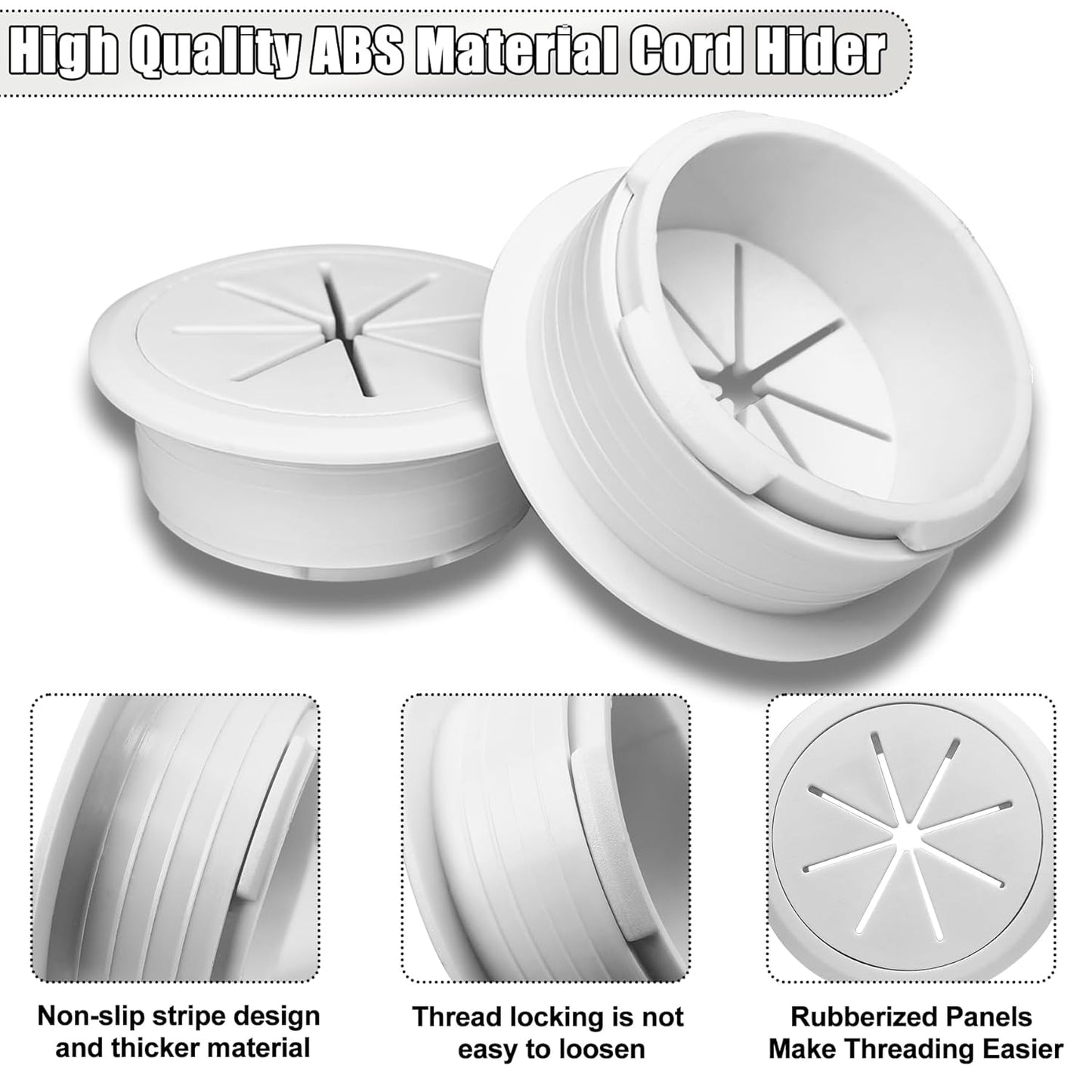 6PCS Desk Grommet, 2 Inch(50mm) Cable Hole Cover for Office and Home Table, Desktop Wiring Management and Protection (White, 6pc)