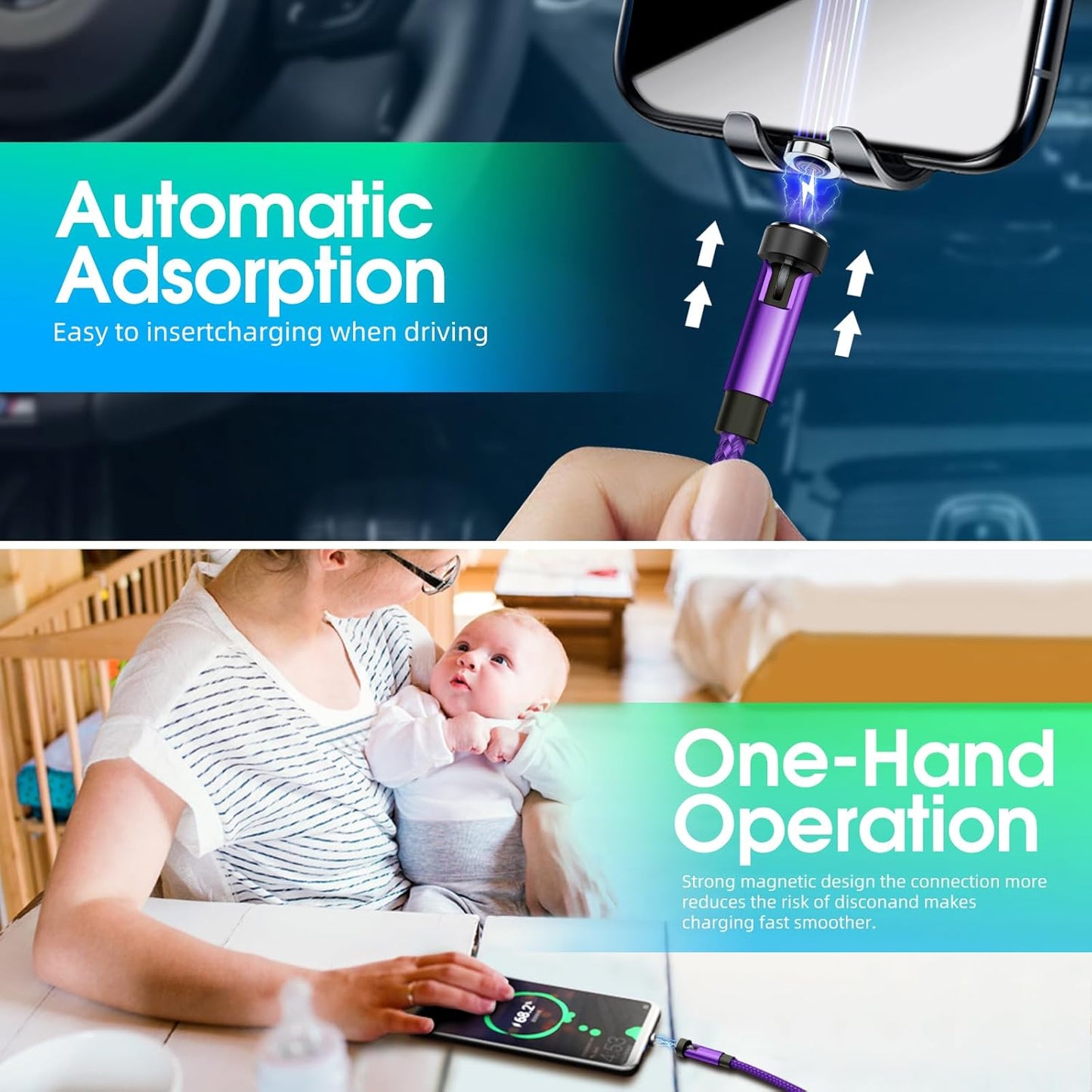 5-in-1 Magnetic Charging Cable, 540° Rotation Magnetic Phone Charger [4-Pack, 3ft/3ft/6ft/10ft] USB A/Type C Fast Charging Charger Cable for iproduct/Micro USB/USB C Devices-Purple