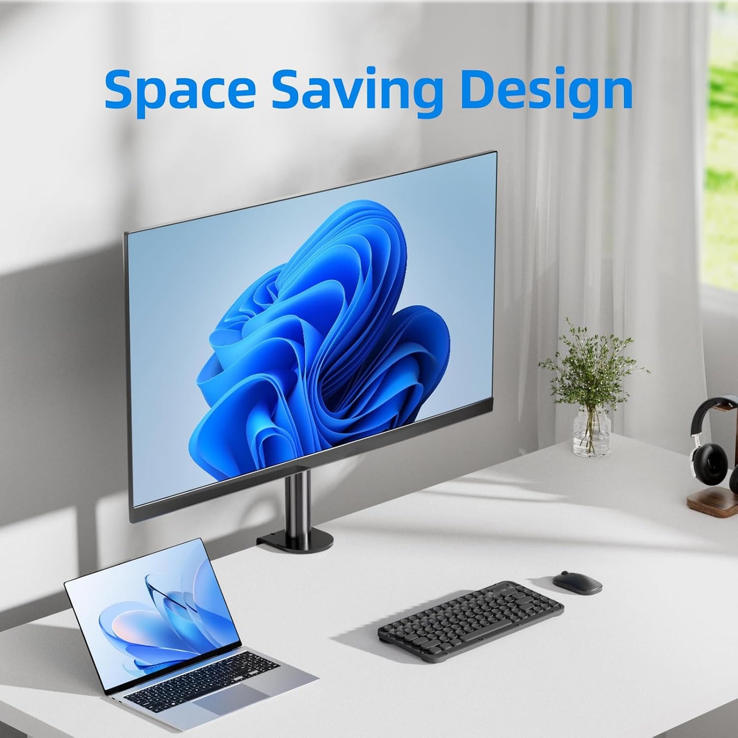 H&C(hcck&Cllassp) Single Monitor Stand for 13-27" Monitors up to 17.6lbs, Adjustable Heights and Angles Monitor Arm, Desk Mount Stand with C-Clamp, VESA 75x75mm or 100x100mm, Black