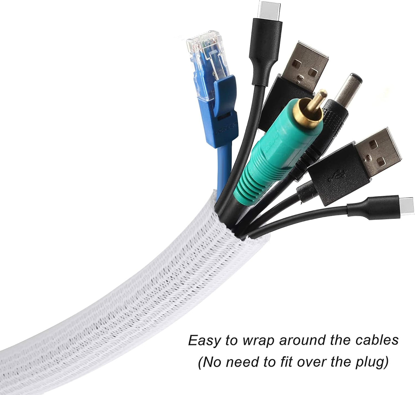 CrocSee 25ft - 1 inch Braided Cable Management Sleeve Cord Protector - Self-Wrapping Split Wire Loom for TV/Computer/Home Theater/Engine Bay - White