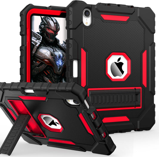 Grifobes Case for iPad Mini 7 (A17 Pro) 2024 / Mini 6 2021 8.3 inch, Heavy Duty Shockproof Rugged Cover with Pencil Holder Stand, for I Pad Mini 7th/6th Gen 8.3" Case for Kids Boys (Black+Red)