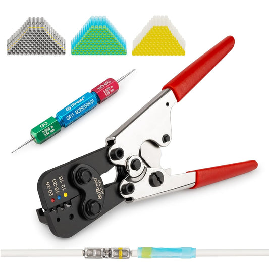 JRready ST6488-12-100 M81824/1 Series Waterproof Heat-Shrinkable Splice Kit 100Sets Butt Crimp Splices16-12AWG with PVDF Tubes Butt Splice Connectors with ACT-232 Crimp Tool G411 Go-No Go Gauge