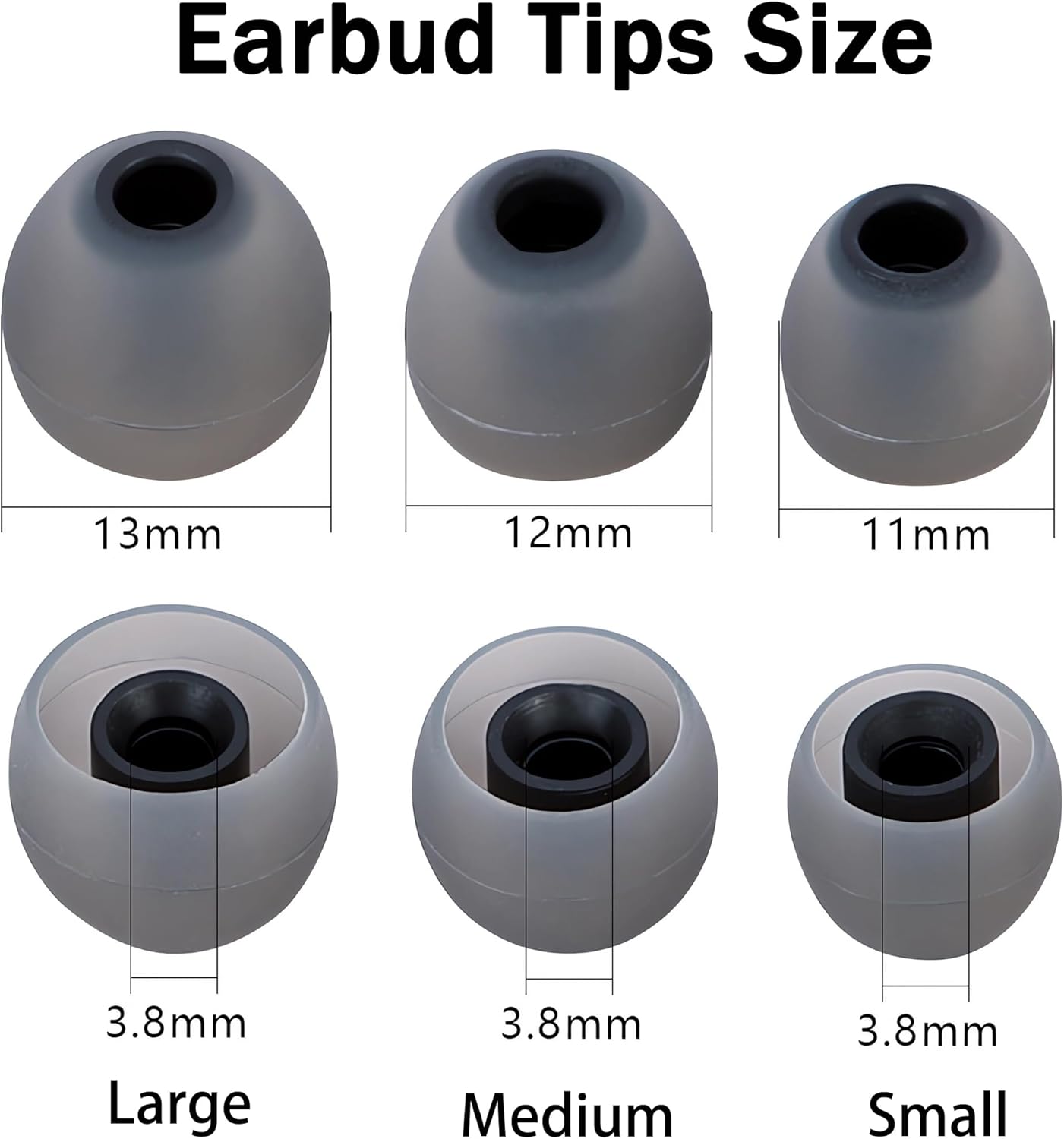 Earbud Replacement Tips Silicone Earbud Tips Ear Tips Fit Most in-Ear Earbuds(Inner Hole 3.8mm -5.1mm) Headphone Earbud Rubber Tips Eartips 9 Pairs S M L