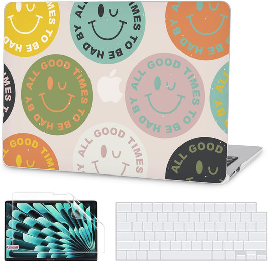 G JGOO Compatible with MacBook Air 13 inch Case 2025 2024 2023 2022 M4 A3240 M3 A3113 M2 A2681, Plastic Hard Shell for MacBook Air 13.6 inch Case + Keyboard Cover + Screen Protector, Colorful Face