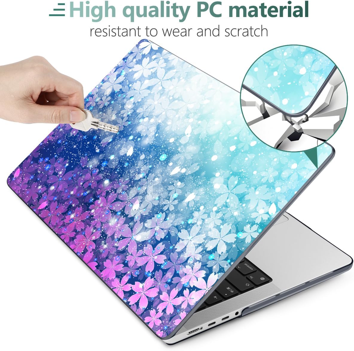 DONGKE for M4 MacBook Pro 16 Inch Case 2024 2023 2021 A3403 A3186 M3 A2991 M2 A2780 M1 A2485 Pro/Max Chip, Plastic Hard Shell Case & Keyboard Cover for Mac Pro 16 with Touch ID, Sparkling Flower