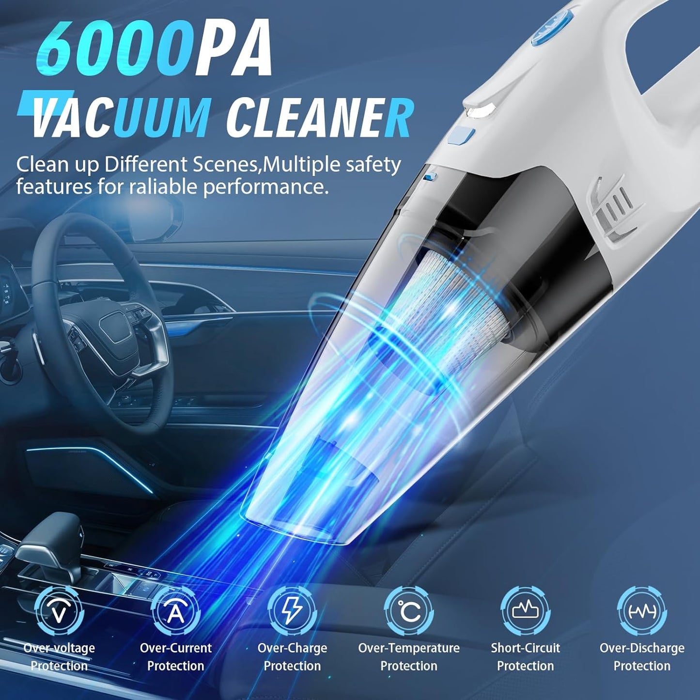 Handheld Vacuum Cordless, Hand Vacuum Cordless Rechargeable with LED Light/Multi Accessories,1.6lbs Car Portable Vacuum Cleaner for Pet Hair, Home, Car, Office