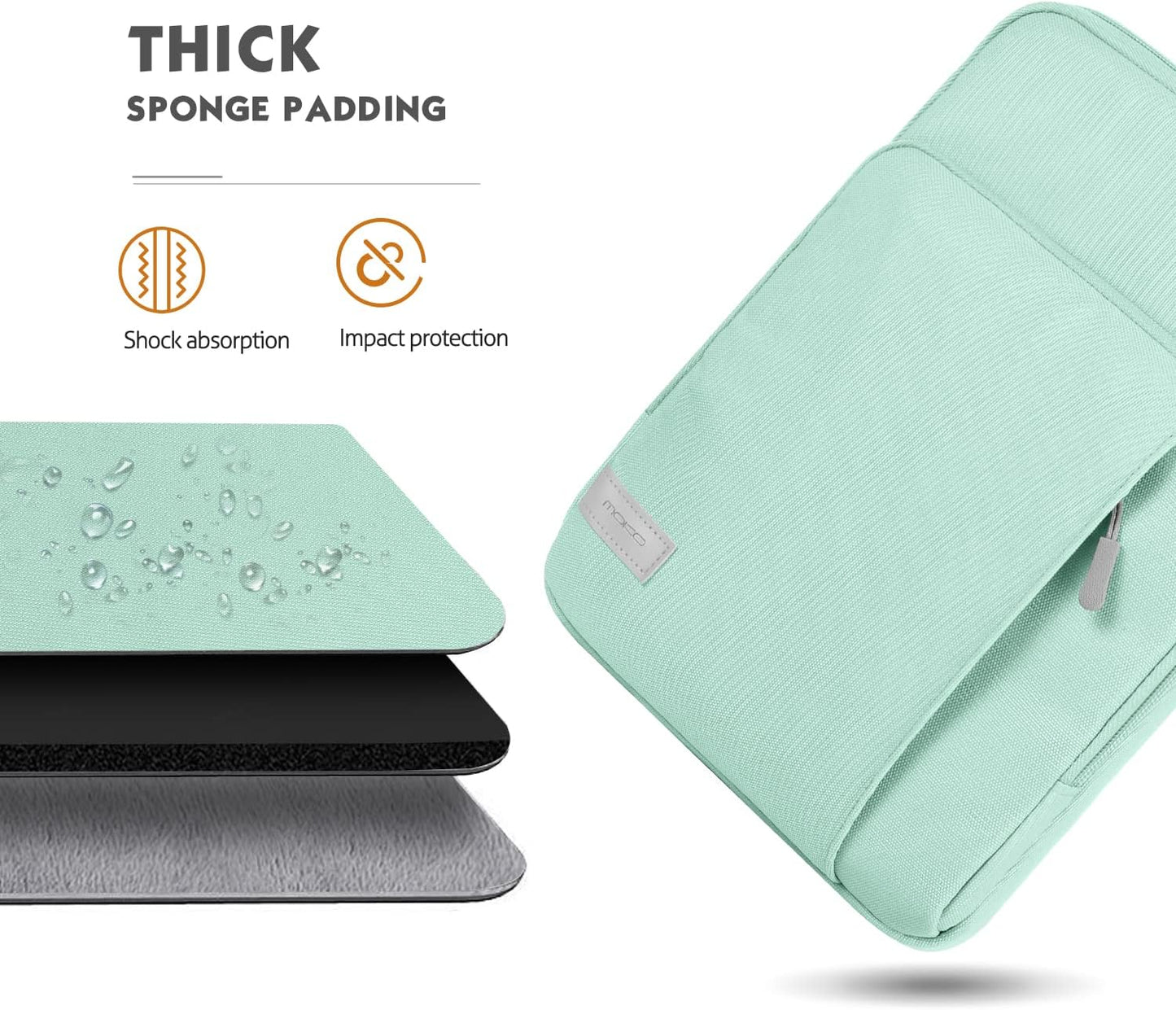MoKo Laptop Sleeve Bag for 13.3-14 Inch, Notebook Carrying Case with Pocket Fits MacBook Pro M2 14/13/M1/Max 14.2/Air 13.6" M3/M2 2024/2022, Surface Pro 9/8 13", Mint Green