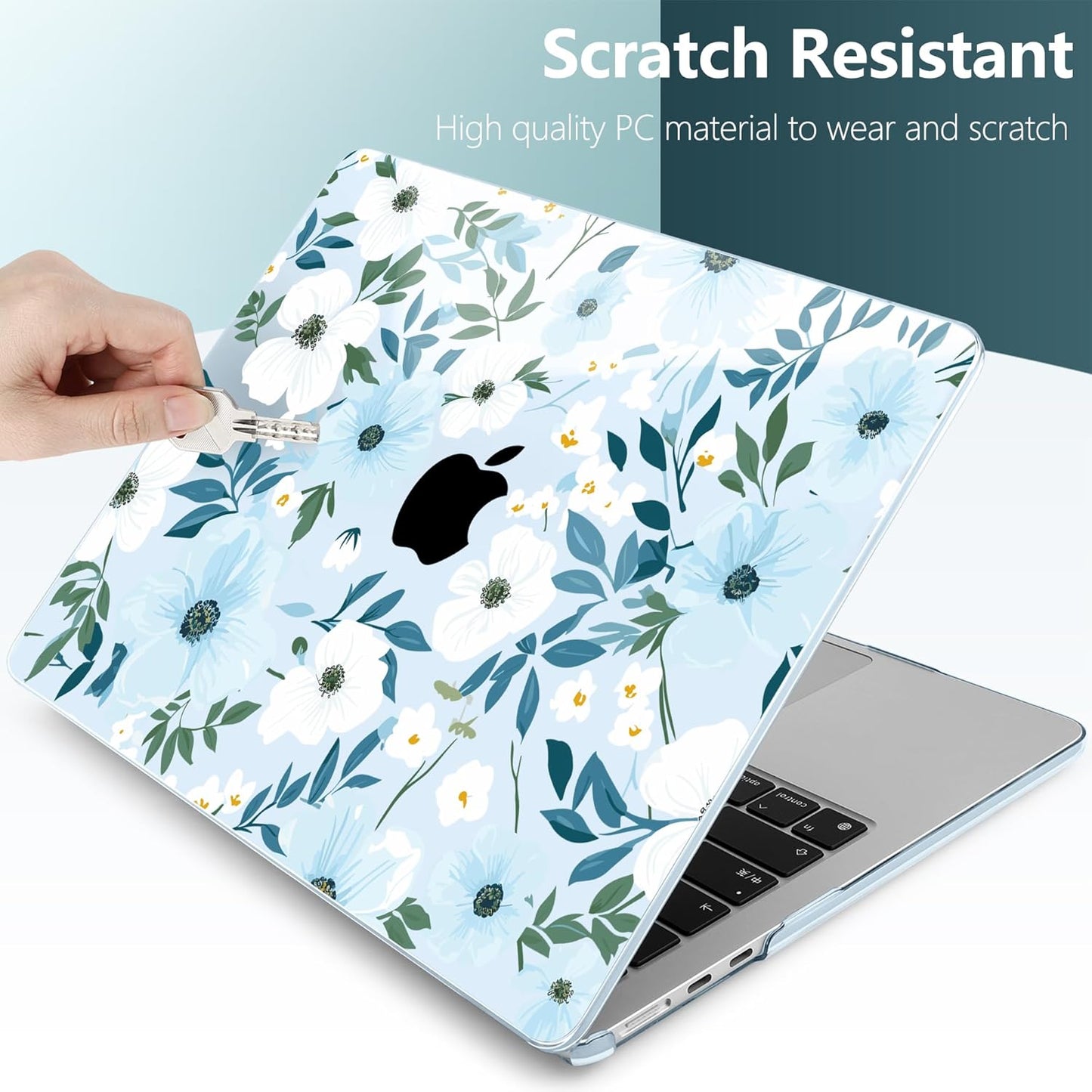 TWOLSKOO Compatible with M4 MacBook Air 13.6 inch Case 2025-2022 Release M4 A3240 M3 A3113 M2 A2681, Plastic Hard Shell & Keyboard Cover & Type C Adapter & Screen Protector, Floral Field Seamless