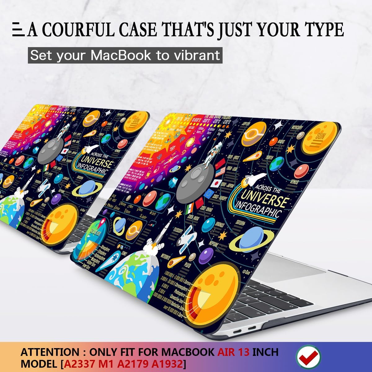 CISSOOK Compatible with MacBook Air 13 inch Case 2021 2020 2019 2018 Release A2337 M1 A2179 A1932, Hard Shell Case+ Keyboard Cover for MacBook Air 13 Inch with Retina Display Touch ID, Universe Space